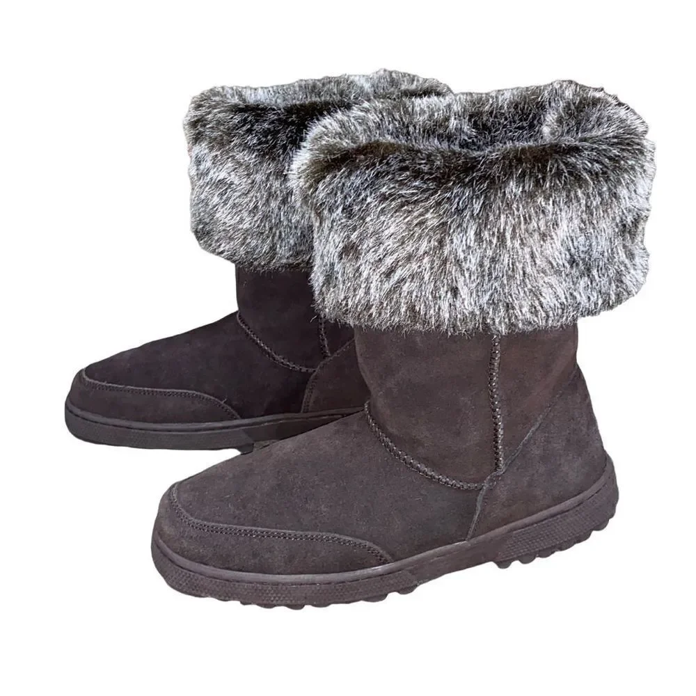 Rampage Ashlee Brown Suede Leather Faux Fur Boot Size 7